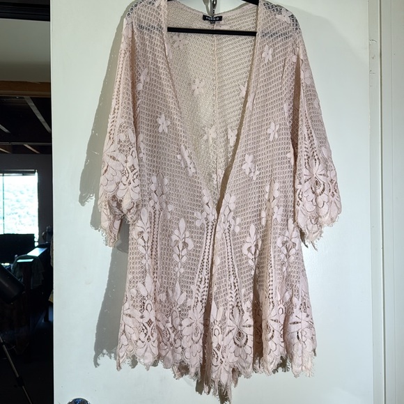 Torrid Boho Lace Crochet Kimono Cardigan Duster Pale Blush Pink Torrid Size 3/4 - Picture 6 of 6